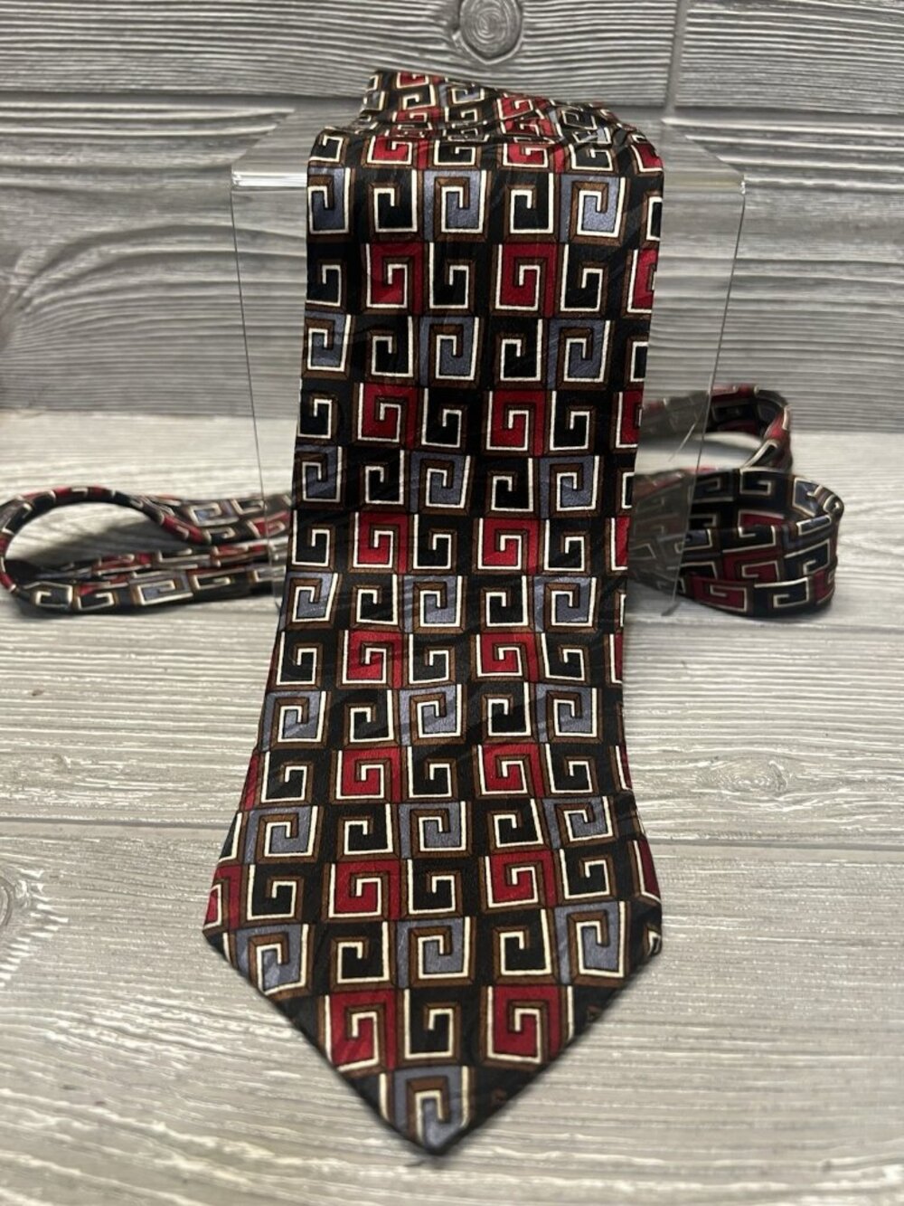 Vintage Paul Rodon Couture Men’s Necktie Black Red Blue Geometric 100% Silk USA